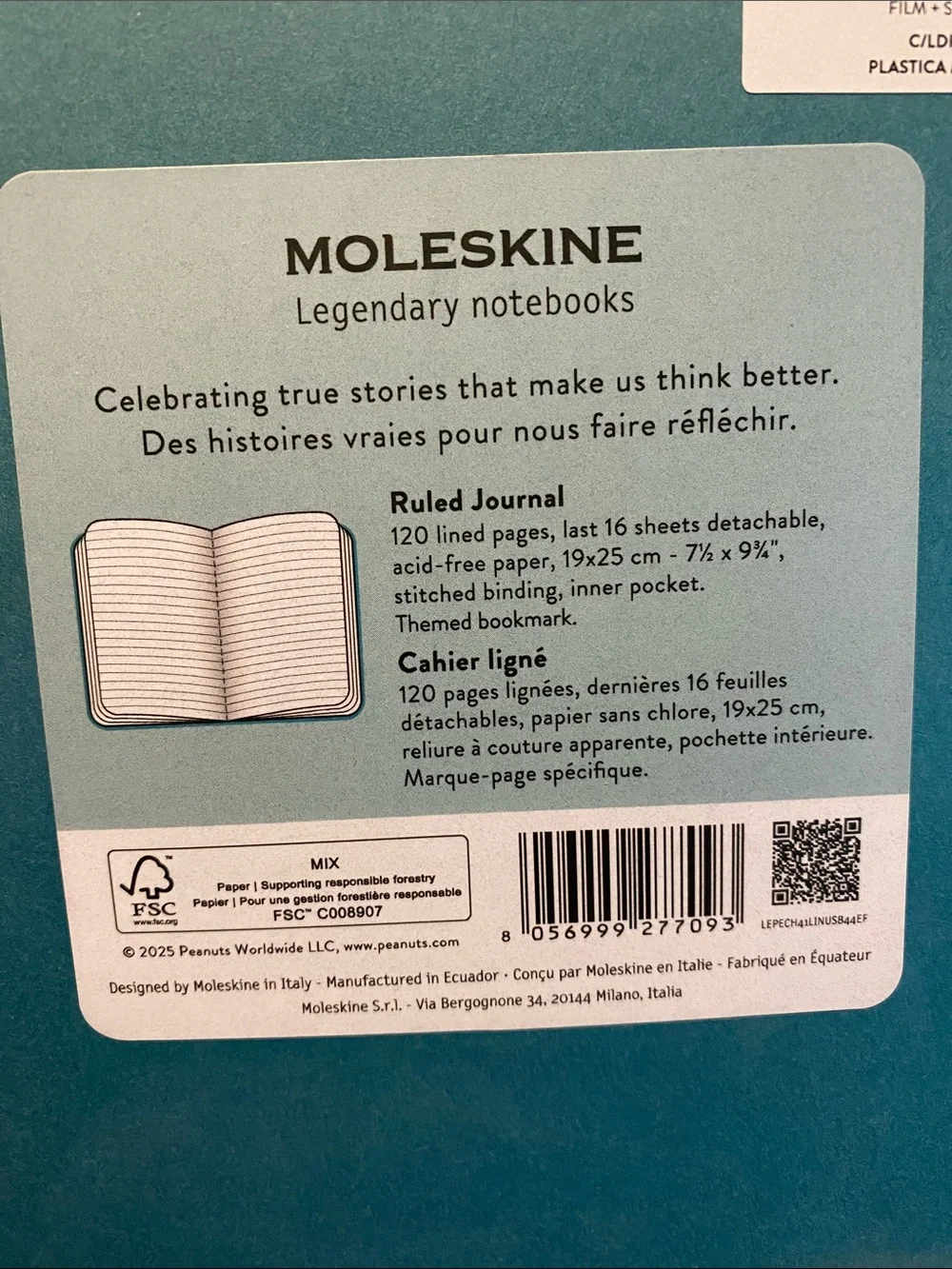 NWT Moleskine Teal Peanuts Linus journal